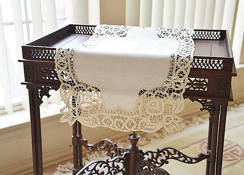 Battenburg Lace Table Runner.Rectangular.16x45". Mother of Pearl